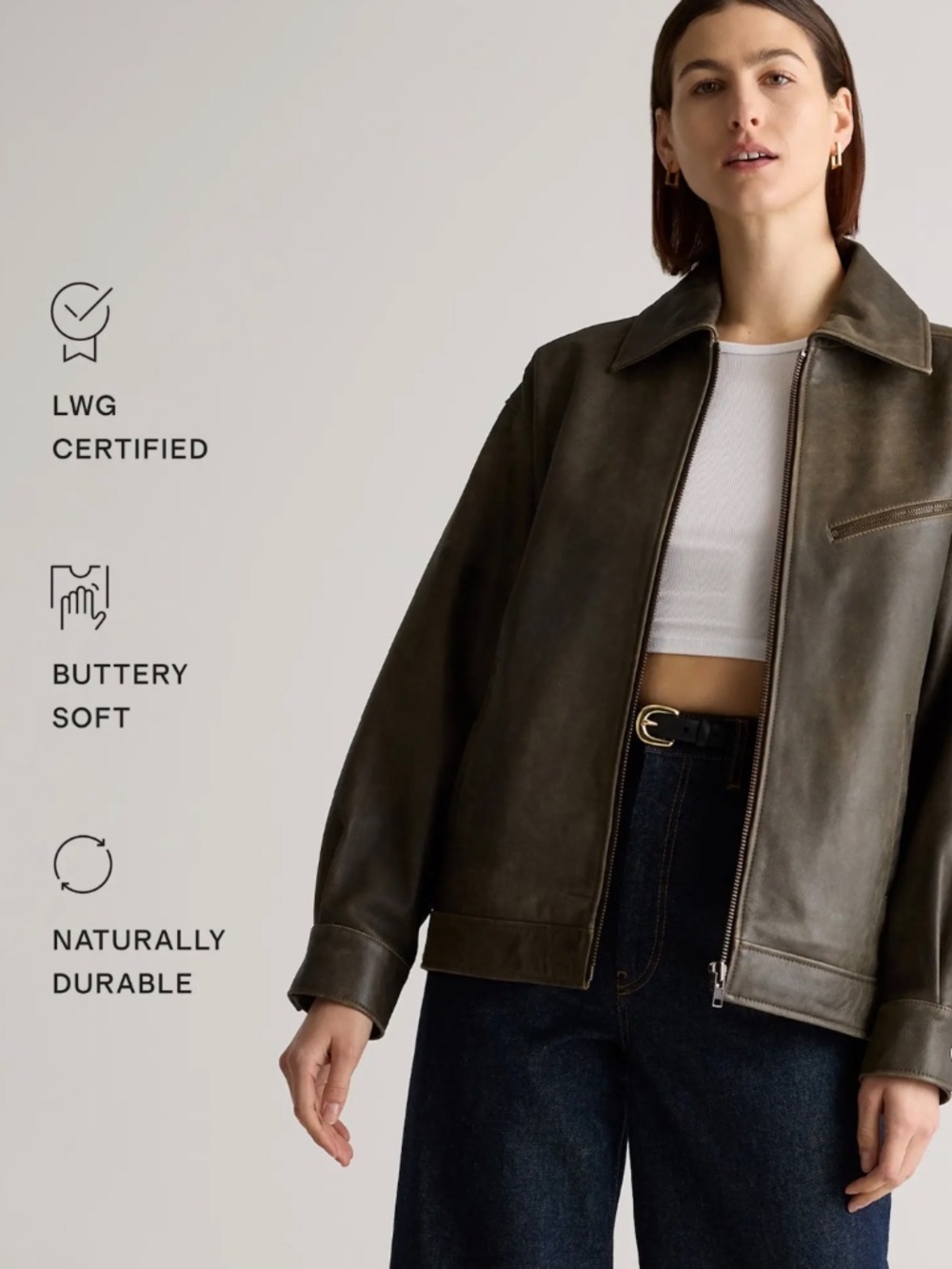 Quince Olive Green Leather Jacket - Picture 3 of 6